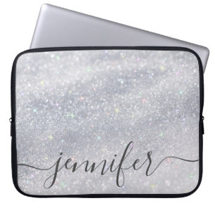 Anpassat namn för elegant Silver Glitter Laptop Fodral