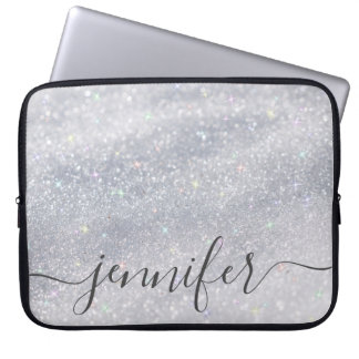 Anpassat namn för elegant Silver Glitter Laptop Fodral