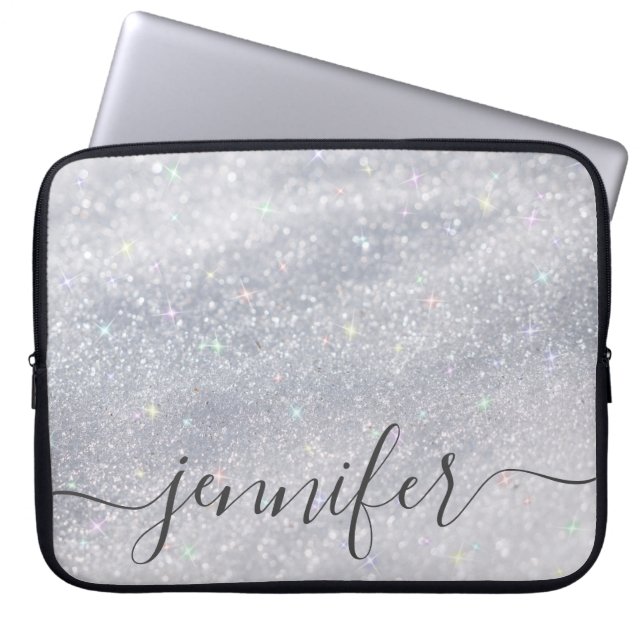 Anpassat namn för elegant Silver Glitter Laptop Fodral (Framsidan)