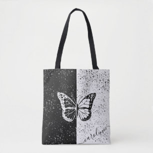 Anpassat namn för Eleganten Girly Butterfly Black  Tygkasse