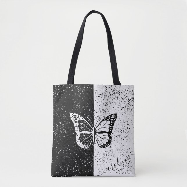 Anpassat namn för Eleganten Girly Butterfly Black  Tygkasse (Framsida)