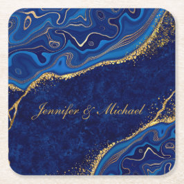 Anpassat namn för Eleganten Guld och Blue Modern B Underlägg Papper Kvadrat