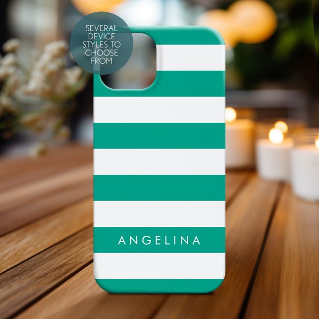 Anpassat namn för Emerald Grönt & White Stripe Mön (Personalized Phone Case)