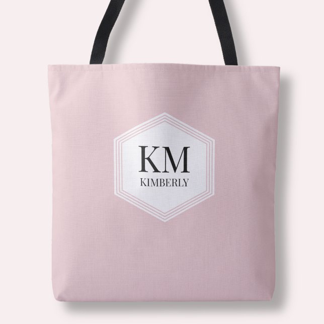 Anpassat namn för enkel monogram Rosa Modern Elega Tygkasse (Simple Monogram Pink Modern Elegant Custom Name Tote Bag)