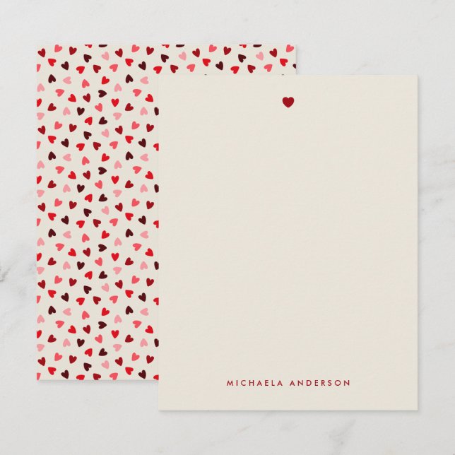 Anpassat namn för enkla moderna Red & Rosa Hearts Anteckningskort (Fram/baksida)