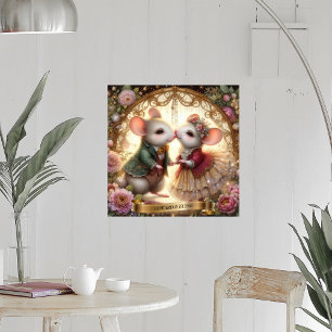 Anpassat namn för Fairytale Bröllop Blommigt Mouse Poster