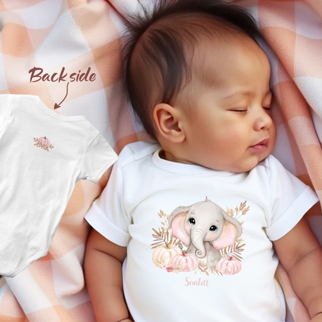 Anpassat namn för Fall Girl Elephant Rosa T Shirt (Fall Girl Elephant Pink Custom Name Baby Bodysuit)