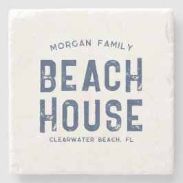 Anpassat namn för familjen Beach House White Navy  Stenunderlägg