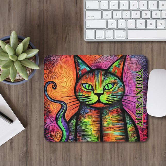 Anpassat namn för färgad katt musmatta (A colorful custom name mousepad for cat lovers!)