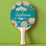 Anpassat namn för färgat sommar-Blommönster Pingisracket<br><div class="desc">Färgblått,  Orange,  korall och kalkgrönt - roligt- och bildblomskonstruktion i färsk,  glad färg. Om du behöver justera teckningen klickar du på knappen Anpassa den och gör ändringar.</div>
