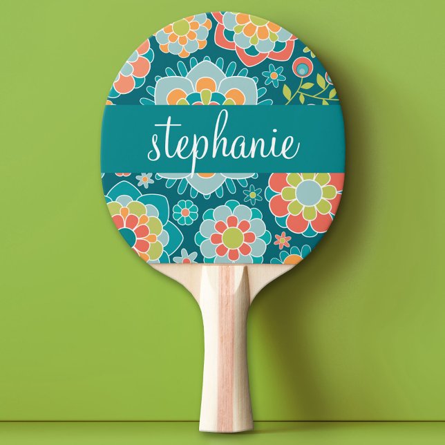 Anpassat namn för färgat sommar-Blommönster Pingisracket (Custom Ping Pong Paddle)