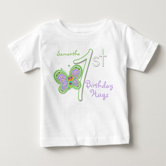 Anpassat namn för fjäril Hugs 1:a födelsedag T-shirt (Framsida)