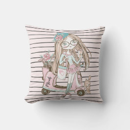 Anpassat namn för flicka och katt med Scooter Rand Kudde