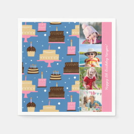 Anpassat namn för födelsedagskaka Mönster + foto f Pappersservett