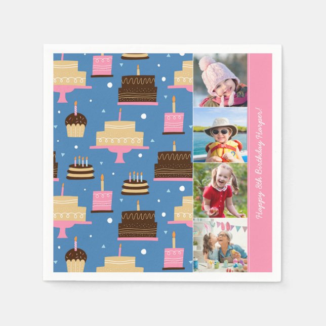 Anpassat namn för födelsedagskaka Mönster + foto f Pappersservett (Framsidan)