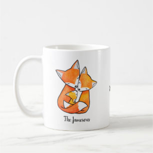 Anpassat namn för fox-familjen mamma pappa baby L Kaffemugg
