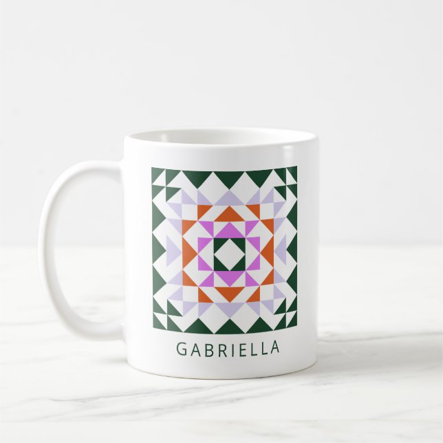 Anpassat namn för Geometric Quilt Block Mönster fä Kaffemugg (Vänster)