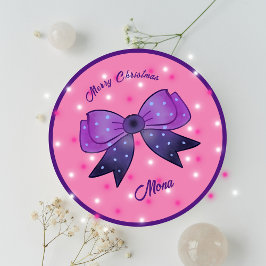Anpassat namn för Girls Cute Bow God jul Runt Klistermärke