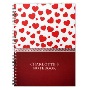 Anpassat namn för Girly Elegant Red Heart Anteckningsbok