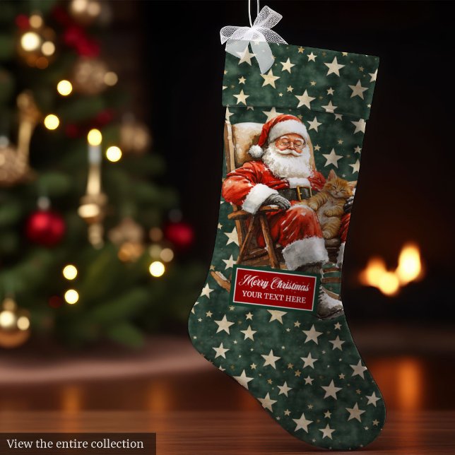Anpassat namn för glatta Jultomten-julklapp Stor Julstrumpa (Joyful Santa Claus Christmas Stocking Custom Name in Red)