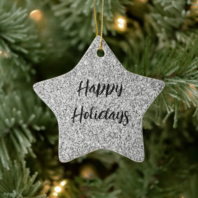 Anpassat namn för glitter-miniatyrdiagram i silver julgransprydnad keramik (Träd)