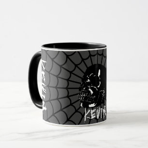 Anpassat namn för Glossy Black och Grått Skull Mugg