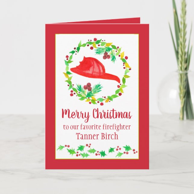Anpassat namn för god jul Firefighter Helgdag Helgkort (Framsida)