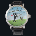 Anpassat namn för Golfer Course 3-D Monogram Armbandsur<br><div class="desc">En unik golf älskare watch i anpassningsbar - smakfullt genomförd - redo till springa i kursen - scenisk - golfer i handling - och personanpassa sig med en anpassningsbar med två tonfärgsmonogram och även deras namn. Detta är en underbar gåva till alla gentlemän golf älskare - roligt/attraktiv/unik. Om du har...</div>