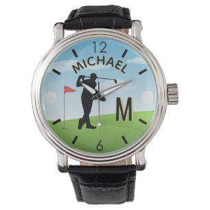 Anpassat namn för Golfer Course 3-D Monogram Armbandsur