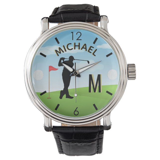 Anpassat namn för Golfer Course 3-D Monogram Armbandsur (Framsida)