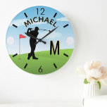 Anpassat namn för Golfer Course 3-D Monogram Stor Klocka<br><div class="desc">En unik golf-älskare-klocka - smakfullt genomförd - redo till springa på kursen - scenisk - golfer i handling - och anpassa sig med en anpassningsbar med två tonfärgsmonogram och även deras namn. Detta är en underbar gåva till alla gentlemän golf älskare - roligt/attraktiv/unik. Om du har några designfrågor eller en...</div>