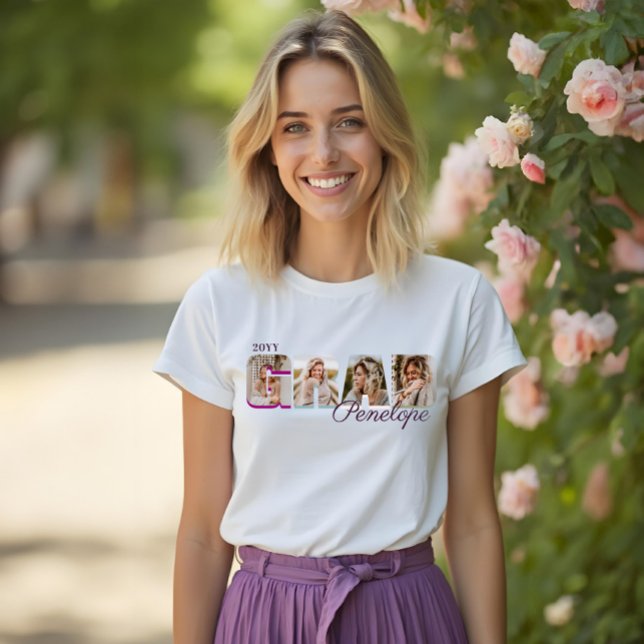 Anpassat namn för GRAD FET Student 4 Foton T Shirt (GRAD Bold Type Graduate Four Photos Custom Name Tri-Blend Shirt
)