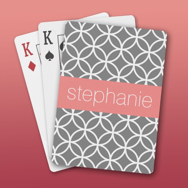 Anpassat namn för grått och vitt geometriskt Mönst Kortlek (Custom Playing Cards)