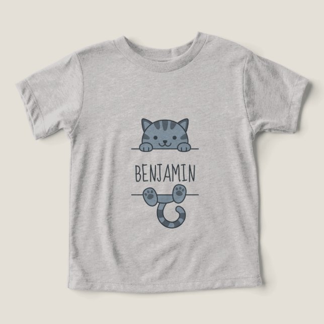 Anpassat namn för grått Tabby katt T Shirt (Design Framsida)