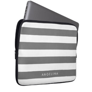 Anpassat namn för Grått White Stripe Mönster Laptop Fodral