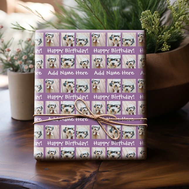 Anpassat namn för grattis på födelsedagen 6 kvadra presentpapper (Personalized Photo Wrapping Paper)