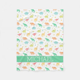 Anpassat namn för grönt Blue Dinosaur Mönster Fleecefilt