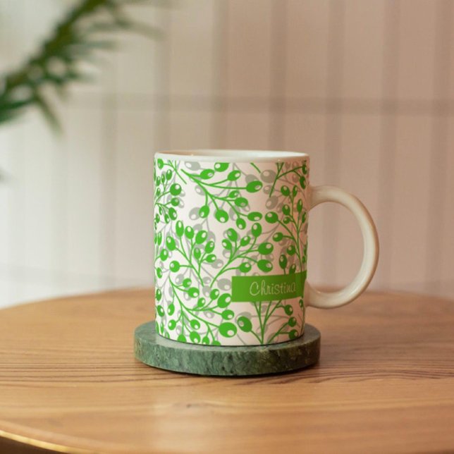 Anpassat namn för Grönt Mönster Modern Elegant Kaffemugg (Skapare uppladdad)