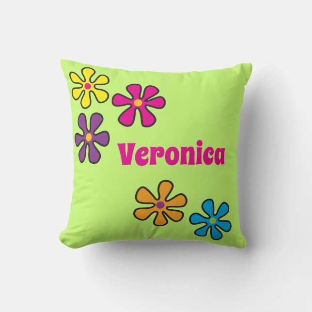 Anpassat namn för Groovy Hippie-blomma Kudde (Framsida)