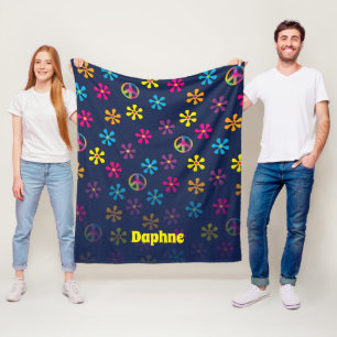 Anpassat namn för Groovy Hippie Peace and Flower S Fleecefilt