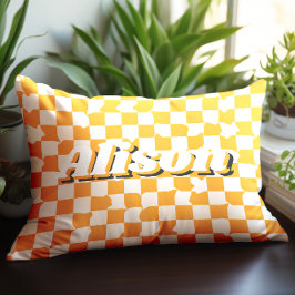 Anpassat namn för Groovy Retro Gult Checkerboard Lumbarkudde