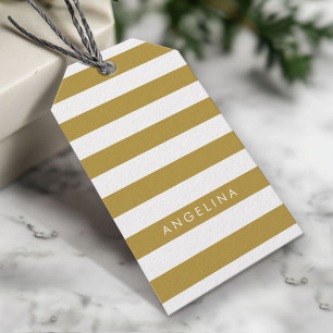 Anpassat namn för guld och vitt moget stripe-Mönst Presentetikett