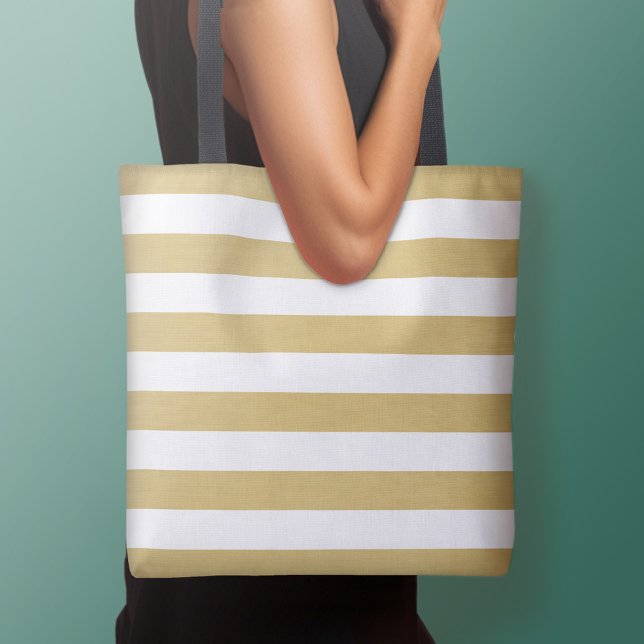 Anpassat namn för guld och vitt moget stripe-Mönst Tygkasse (Personalized tote bag - add your name or other text)