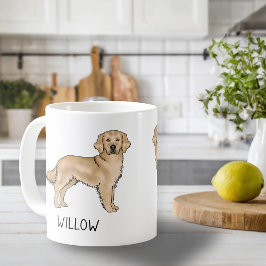 Anpassat namn för gult Golden Retriever Tecknad hu Kaffemugg