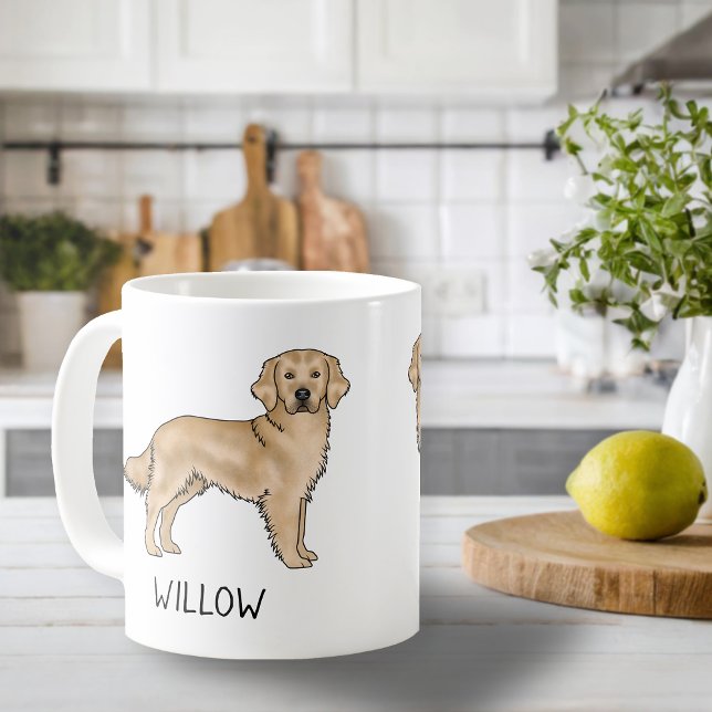 Anpassat namn för gult Golden Retriever Tecknad hu Kaffemugg (Skapare uppladdad)