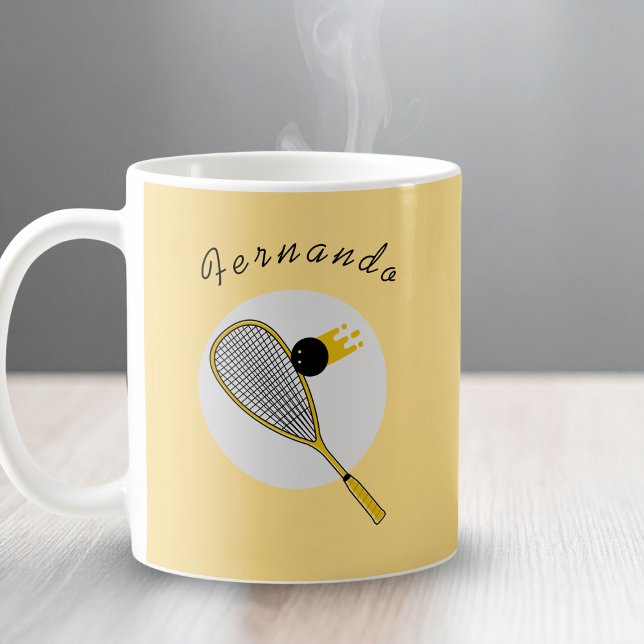 Anpassat namn för gult Squash Player-spelare Kaffemugg (Skapare uppladdad)