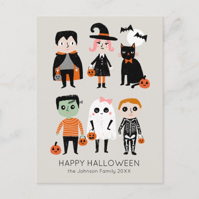 Anpassat namn för Halloween Kids Illustration Vykort (Framsida)