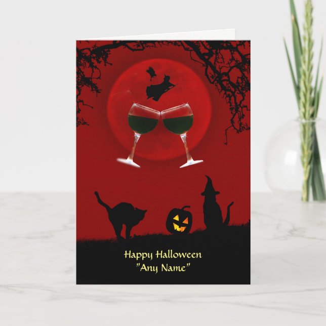 Anpassat namn för Halloween Vin och Witches Kort (Framsida)