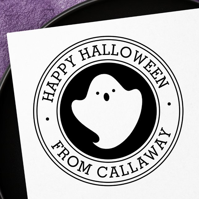 Anpassat namn för happy halloween söt kawaii-spöke stämpel (Happy Halloween cute kawaii ghost custom name Rubber Stamp)