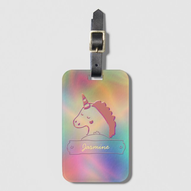 Anpassat namn för Holografisk 3D Unicorn   Bagagebricka (Framsida vertikal)